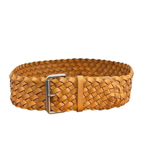 GAP Wide Woven Leather Belt Womens S Tan Braided Boho Casual Hippie Cottagecore - Picture 8 of 10